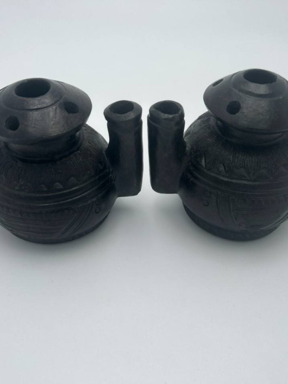 Vintage Oaxacan Barro Negro Black Clay Incense Burner Pots Pair Mexican Folk Art